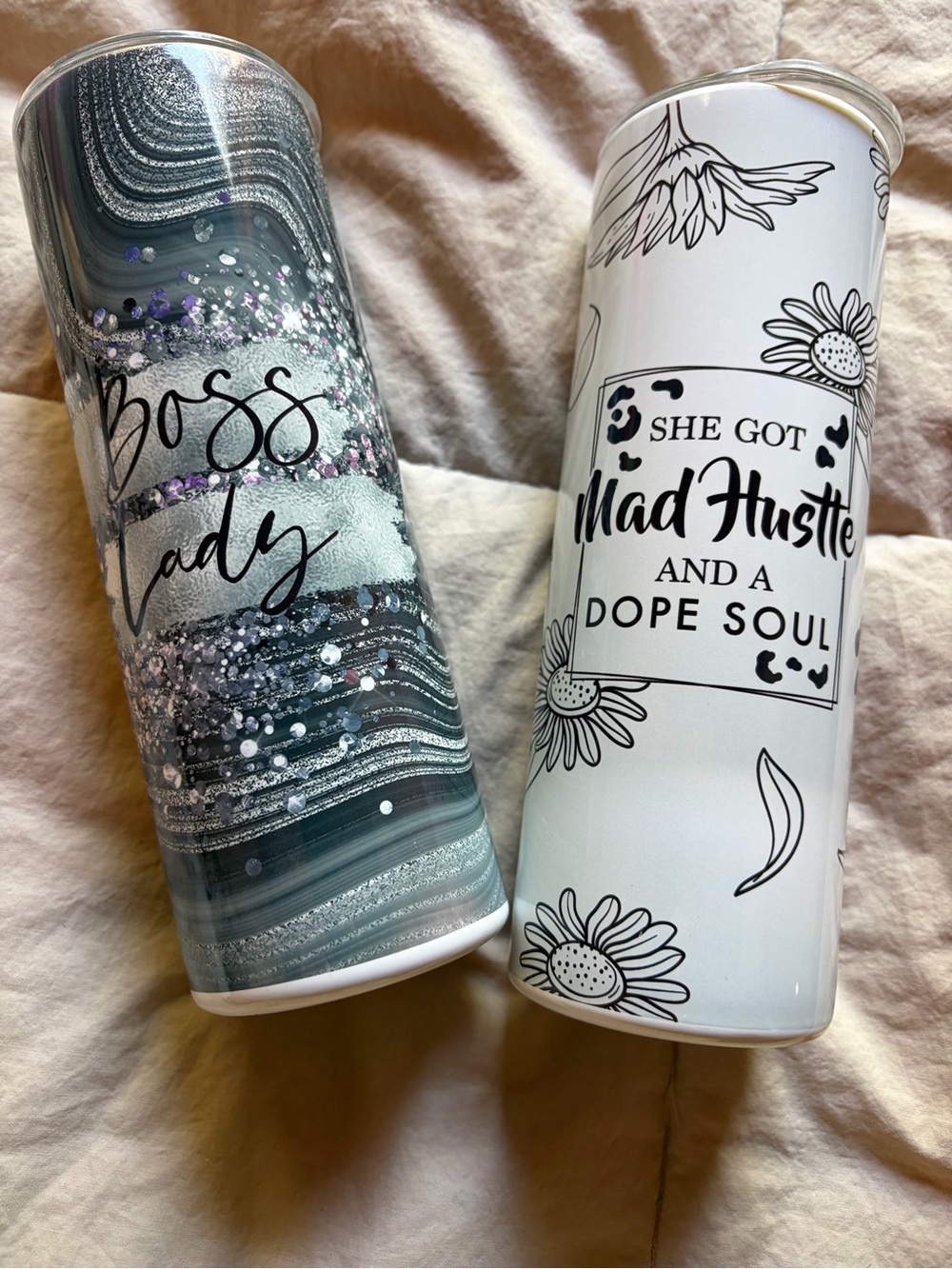Boss Lady Glitter Travel Tumbler - Gray & White